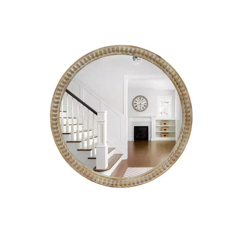 Modern Round Decorative Wall Mirror with Beaded Frame, Vanity Mirror for Bathroom, Accent Mirror for Living Room or Entryway-Panipeachy