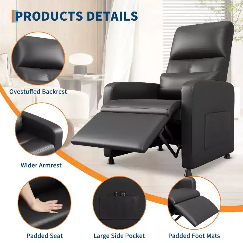 PU Leather Power Recliner Chair with Heat & Massage - Adjustable Electric Ergonomic Single Sofa, Home Theater Seating for Living Room