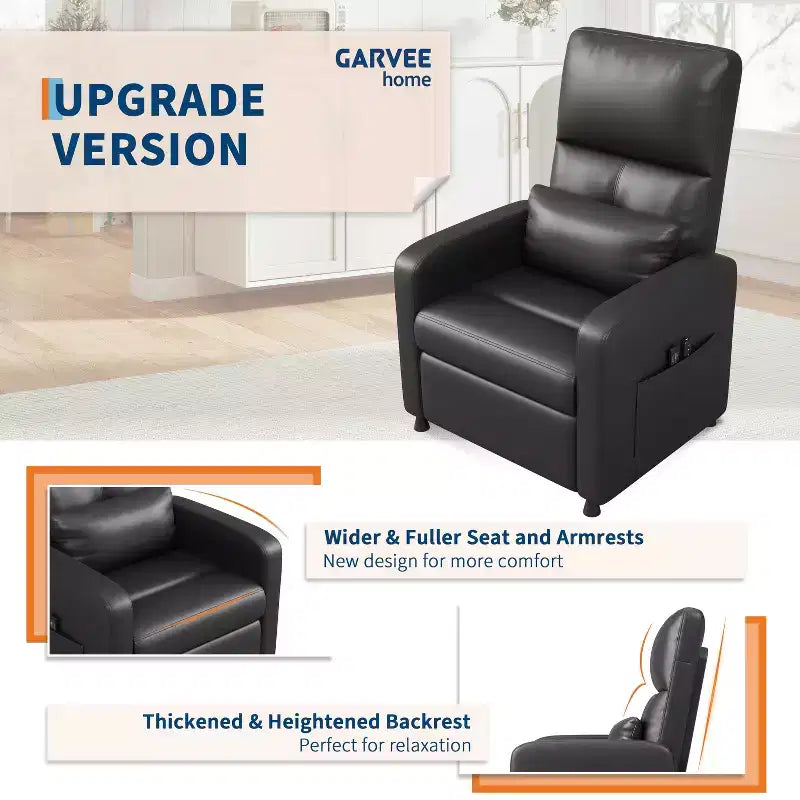 PU Leather Power Recliner Chair with Heat & Massage - Adjustable Electric Ergonomic Single Sofa, Home Theater Seating for Living Room