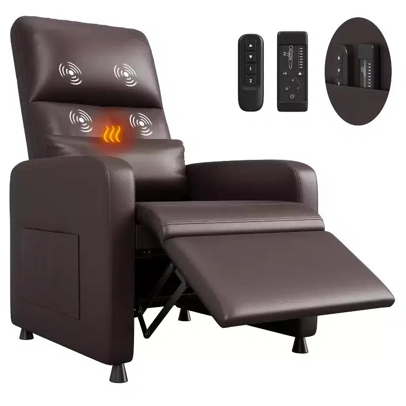 PU Leather Power Recliner Chair with Heat & Massage - Adjustable Electric Ergonomic Single Sofa, Home Theater Seating for Living Room