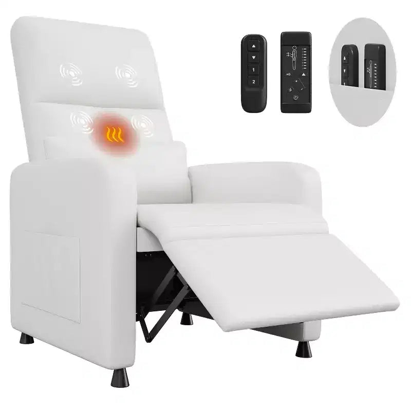 PU Leather Power Recliner Chair with Heat & Massage - Adjustable Electric Ergonomic Single Sofa, Home Theater Seating for Living Room