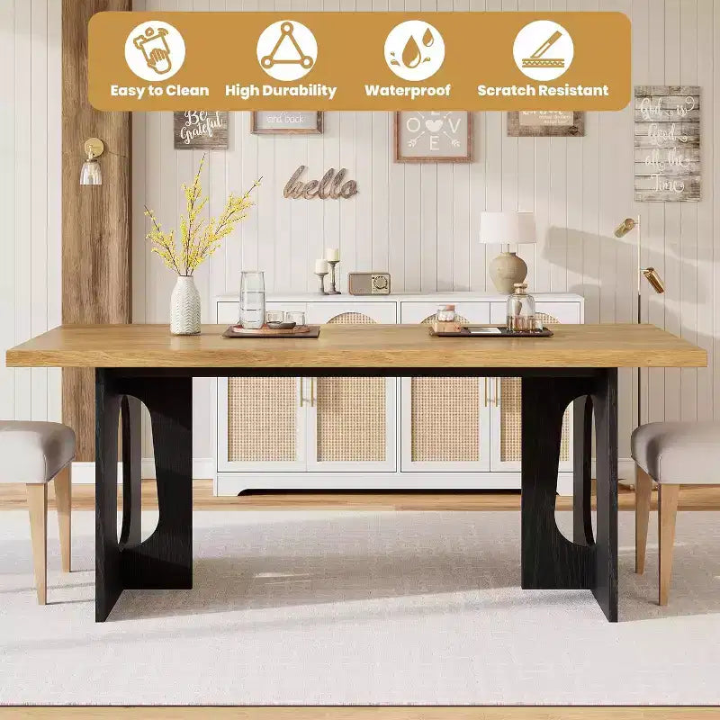 71 Tavolo da Pranzo Moderno per 6-10 Persone, Tavolo da Cucina Rettangolare per Riunioni di Famiglia con Robusta Base a Piedistallo