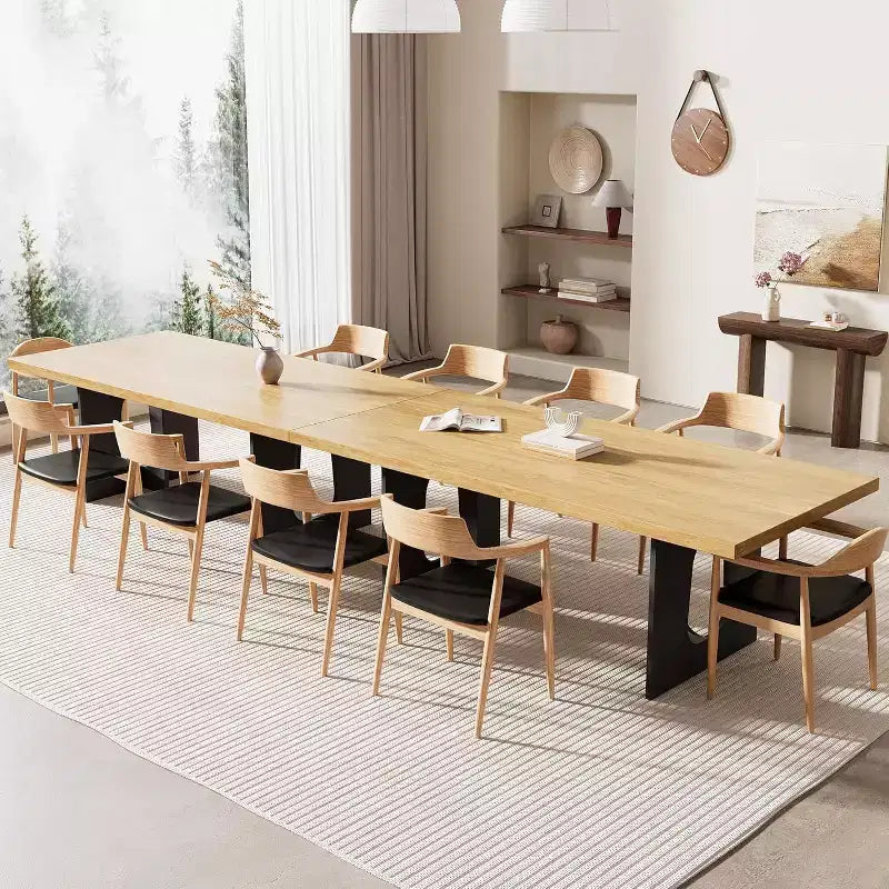 71 Tavolo da Pranzo Moderno per 6-10 Persone, Tavolo da Cucina Rettangolare per Riunioni di Famiglia con Robusta Base a Piedistallo