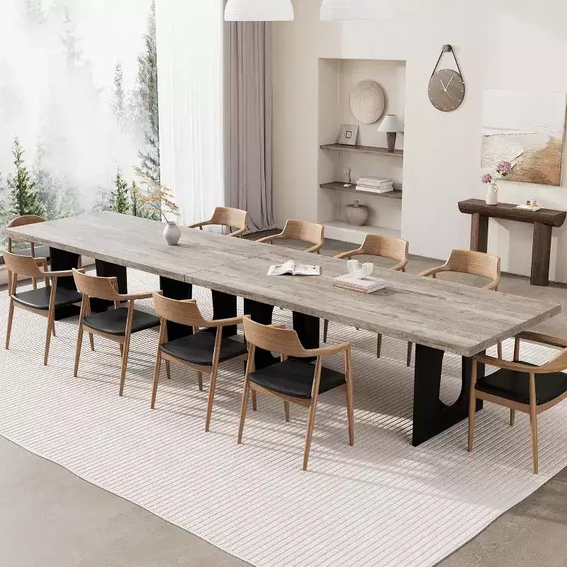 71 Tavolo da Pranzo Moderno per 6-10 Persone, Tavolo da Cucina Rettangolare per Riunioni di Famiglia con Robusta Base a Piedistallo