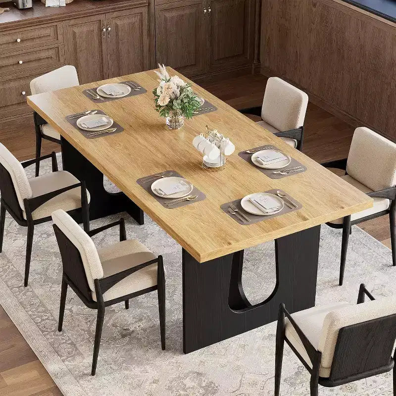 71 Modern Dining Table for 6-10, Rectangular Kitchen Table for Family Gatherings with a Sturdy Pedestal Base