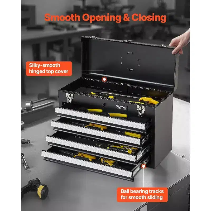 VIYET 20.5 Portable Metal Tool Storage - 4 Drawers, EVA Liners, Ball Bearing Slides, Lockable, Powder Coated
