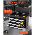 VIYET 20.5 Portable Metal Tool Storage - 4 Drawers, EVA Liners, Ball Bearing Slides, Lockable, Powder Coated
