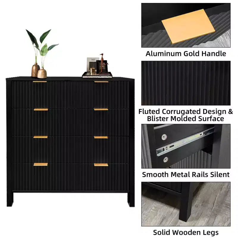 Dresser for Bedroom, 4-Drawer Farmhouse Solid Wood Dresser, Vintage Storage Chest with Tapered Legs