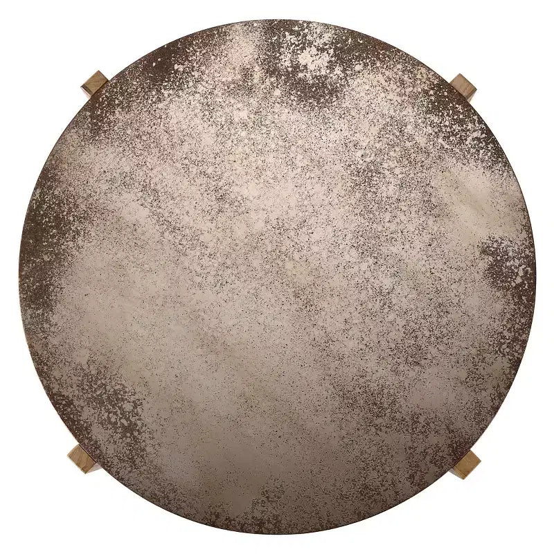 33 Vintage Round Drum Coffee Table with Cross Base, Distressed Rust Finish Center Table for Small Living Rooms or Apartments-Panipeachy