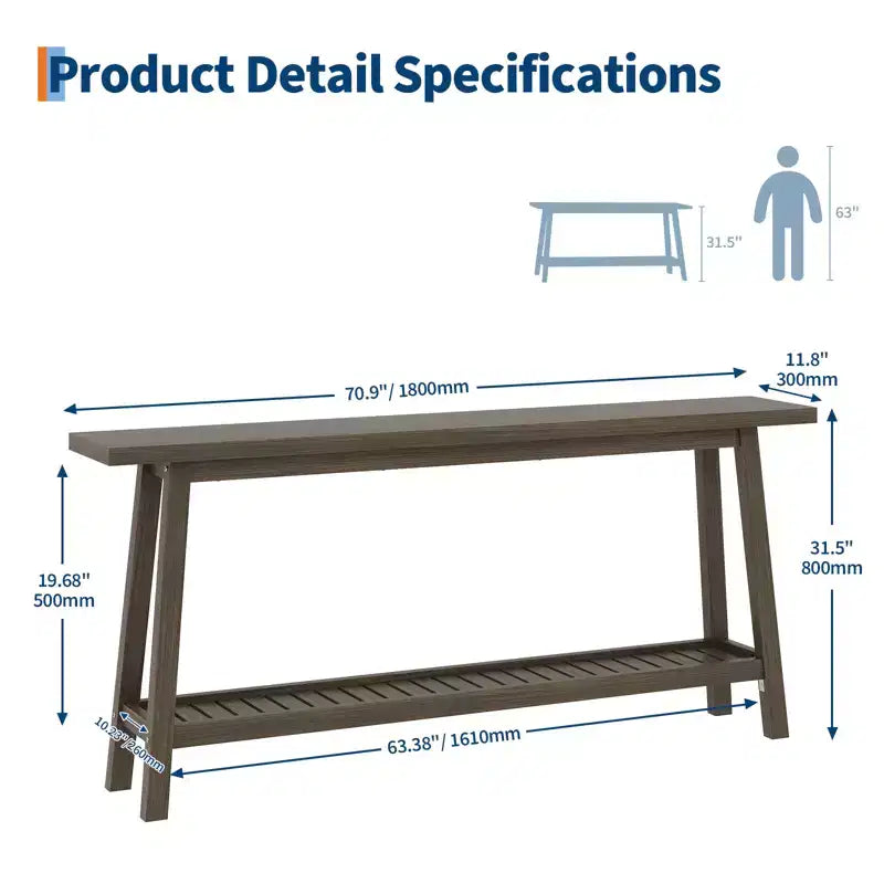 71 Wood Entryway Table with Storage, Farmhouse 2-Tier Narrow Console Table, for Living Room, Hallway, Entrance, Behind The Couch, Easy Assembly