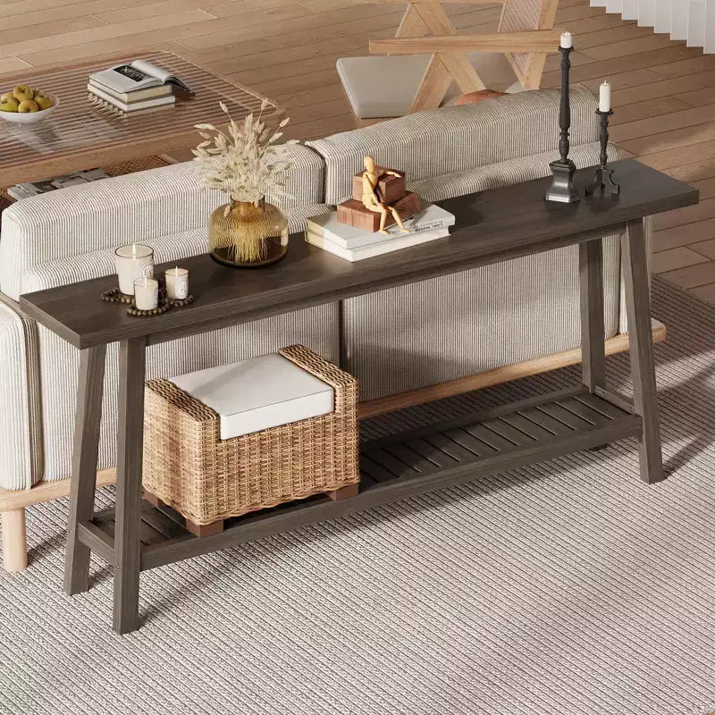 71 Wood Entryway Table with Storage, Farmhouse 2-Tier Narrow Console Table, for Living Room, Hallway, Entrance, Behind The Couch, Easy Assembly
