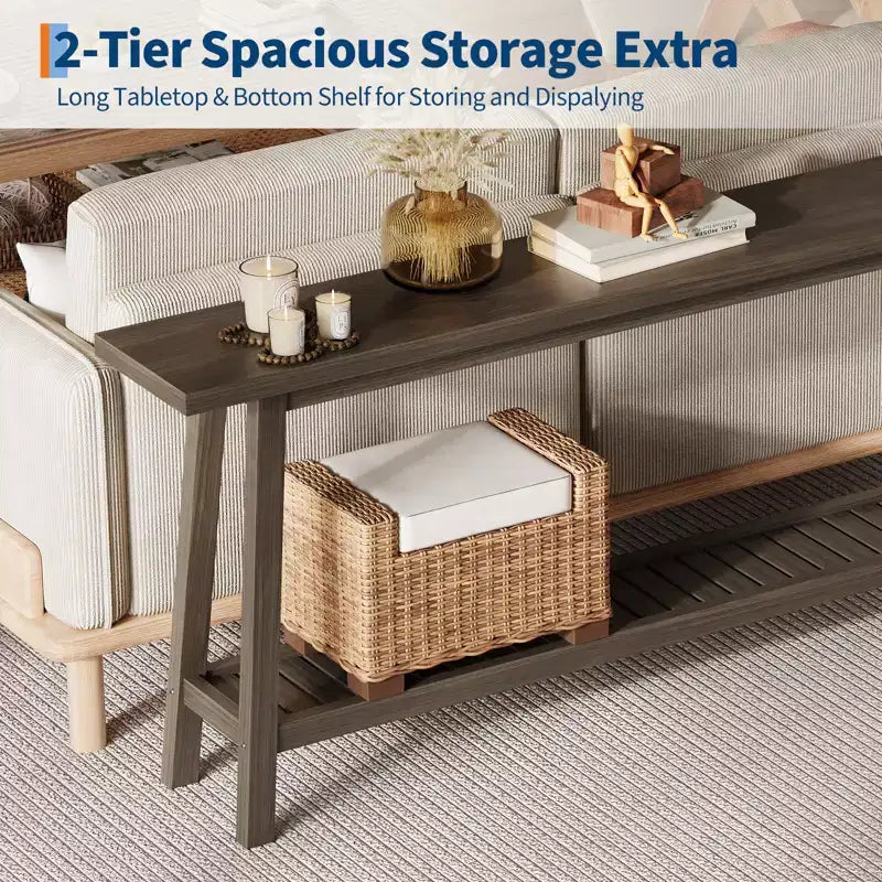 71 Wood Entryway Table with Storage, Farmhouse 2-Tier Narrow Console Table, for Living Room, Hallway, Entrance, Behind The Couch, Easy Assembly