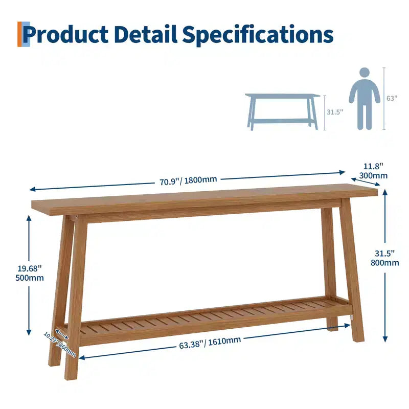 71 Wood Entryway Table with Storage, Farmhouse 2-Tier Narrow Console Table, for Living Room, Hallway, Entrance, Behind The Couch, Easy Assembly