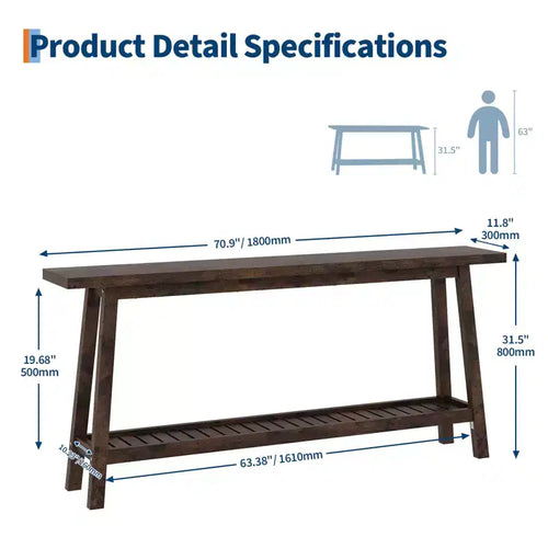 71 Wood Entryway Table with Storage, Farmhouse 2-Tier Narrow Console Table, for Living Room, Hallway, Entrance, Behind The Couch, Easy Assembly
