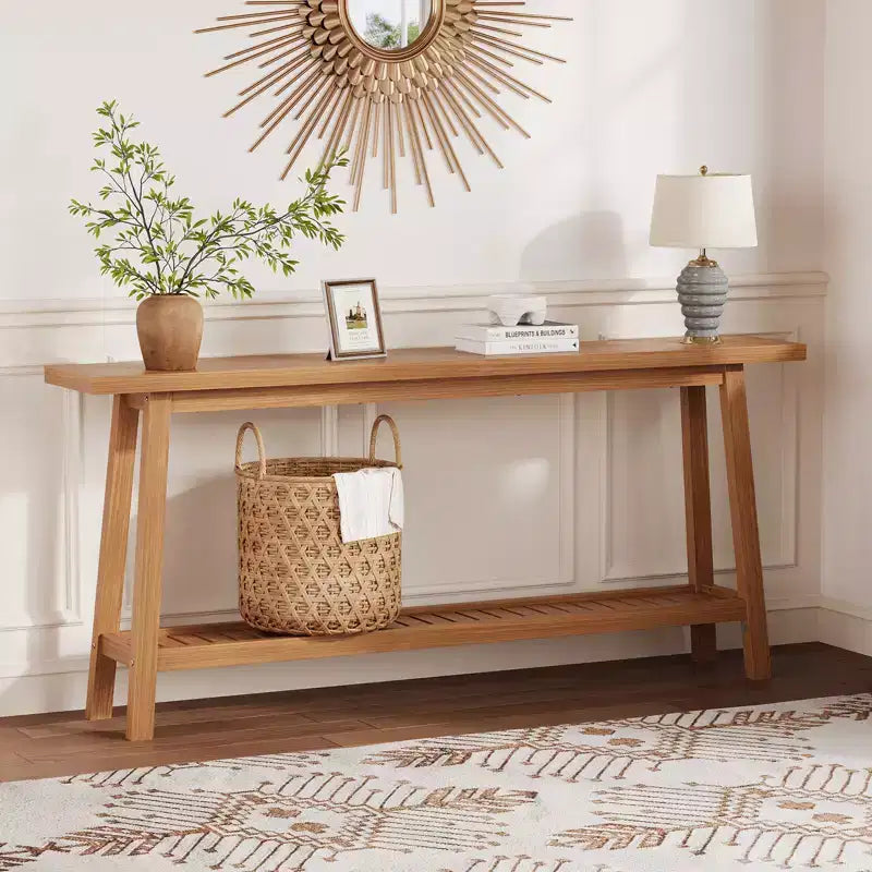 71 Wood Entryway Table with Storage, Farmhouse 2-Tier Narrow Console Table, for Living Room, Hallway, Entrance, Behind The Couch, Easy Assembly