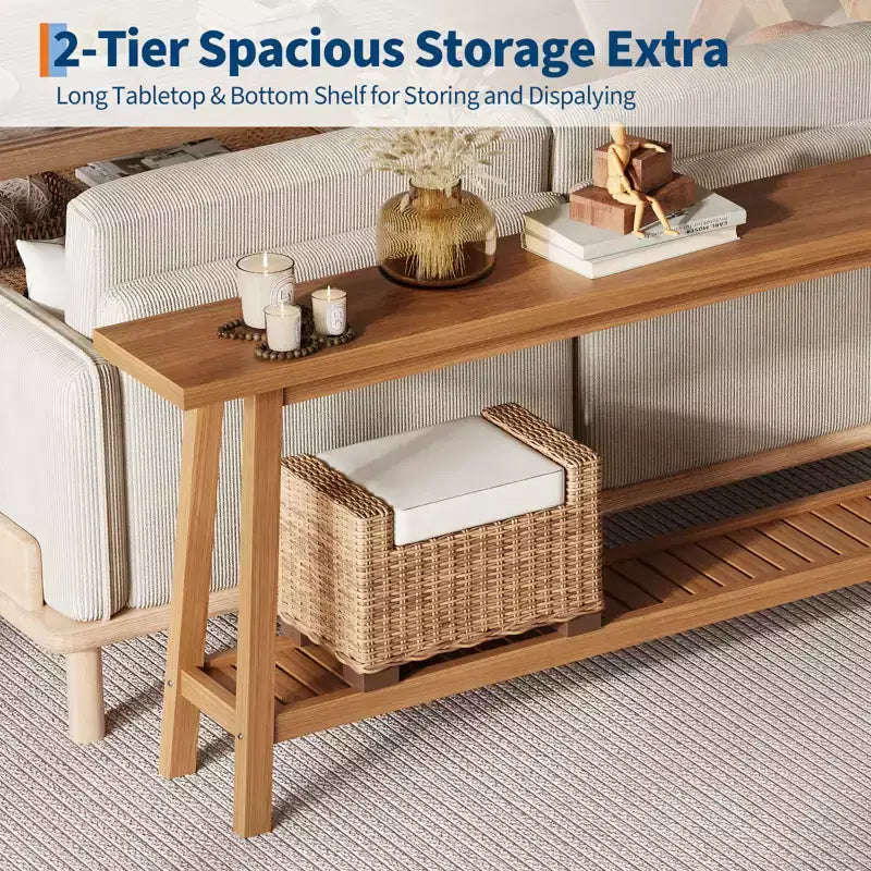 71 Wood Entryway Table with Storage, Farmhouse 2-Tier Narrow Console Table, for Living Room, Hallway, Entrance, Behind The Couch, Easy Assembly