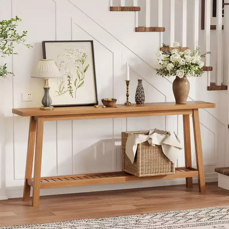 71 Wood Entryway Table with Storage, Farmhouse 2-Tier Narrow Console Table, for Living Room, Hallway, Entrance, Behind The Couch, Easy Assembly