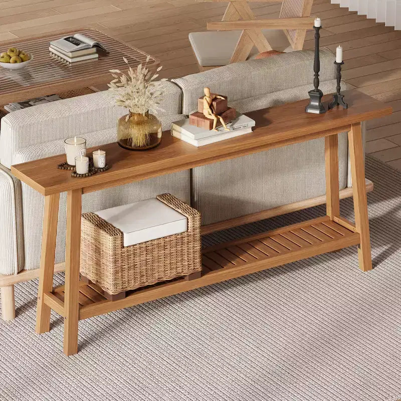 71 Wood Entryway Table with Storage, Farmhouse 2-Tier Narrow Console Table, for Living Room, Hallway, Entrance, Behind The Couch, Easy Assembly