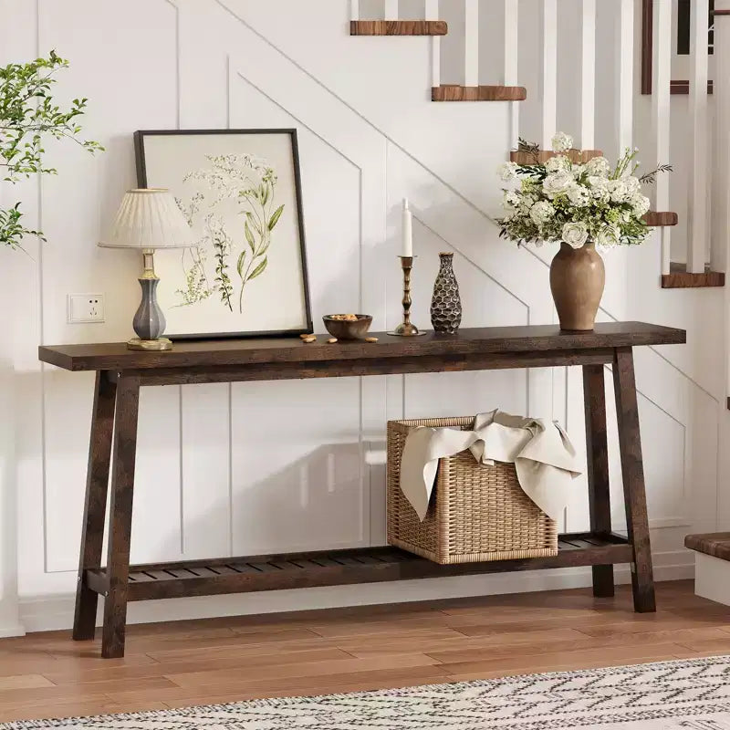 71 Wood Entryway Table with Storage, Farmhouse 2-Tier Narrow Console Table, for Living Room, Hallway, Entrance, Behind The Couch, Easy Assembly