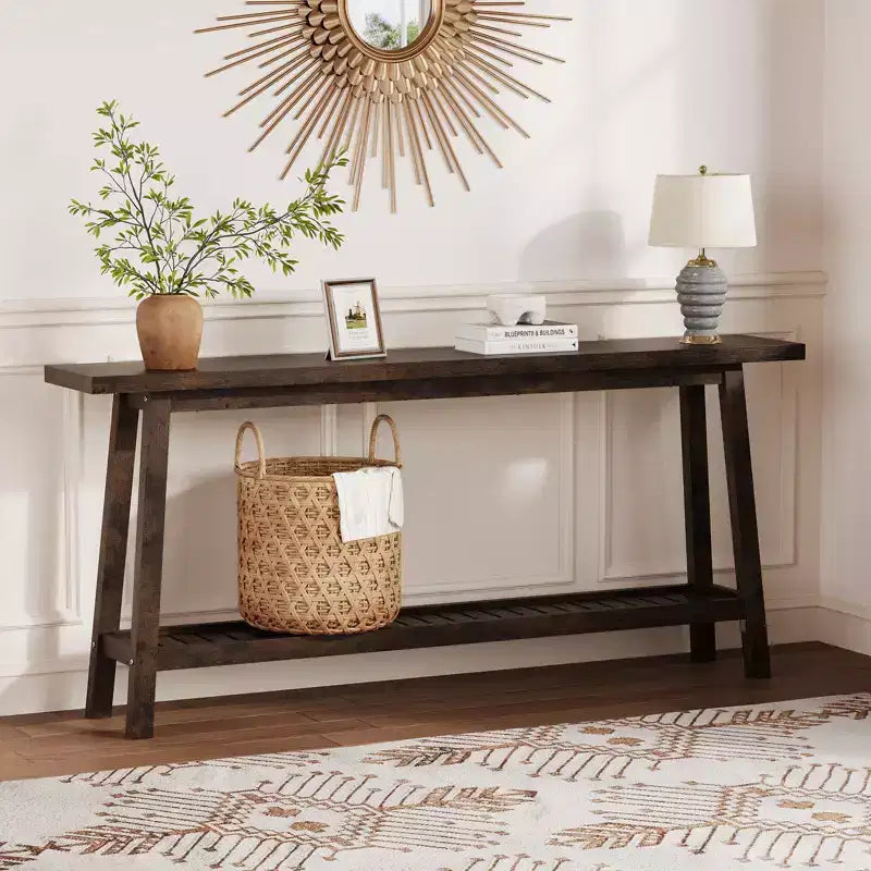 71 Wood Entryway Table with Storage, Farmhouse 2-Tier Narrow Console Table, for Living Room, Hallway, Entrance, Behind The Couch, Easy Assembly