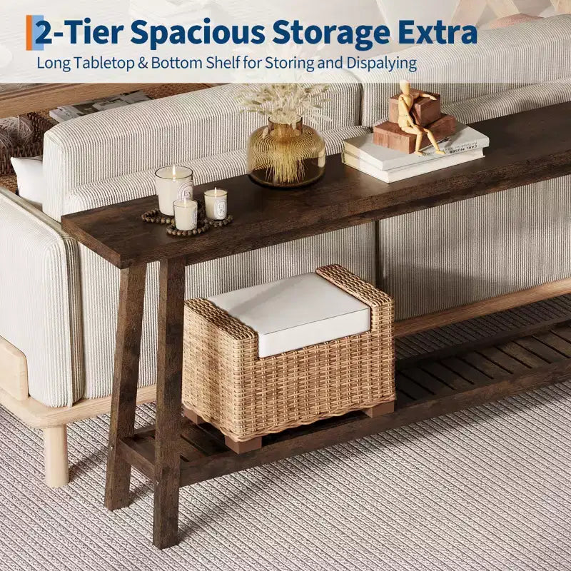 71 Wood Entryway Table with Storage, Farmhouse 2-Tier Narrow Console Table, for Living Room, Hallway, Entrance, Behind The Couch, Easy Assembly