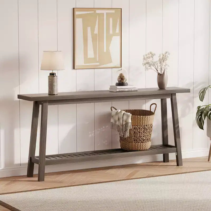 71 Wood Entryway Table with Storage, Farmhouse 2-Tier Narrow Console Table, for Living Room, Hallway, Entrance, Behind The Couch, Easy Assembly