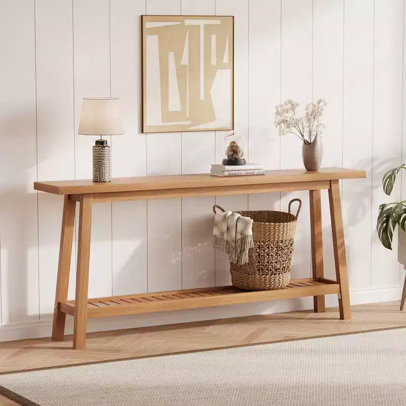 71 Wood Entryway Table with Storage, Farmhouse 2-Tier Narrow Console Table, for Living Room, Hallway, Entrance, Behind The Couch, Easy Assembly