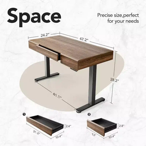 48 Inch Electric Standing Desk with Drawers, Height Adjustable Stand Up Desk with Storage, Black Walnut Computer Workstation for Home Office