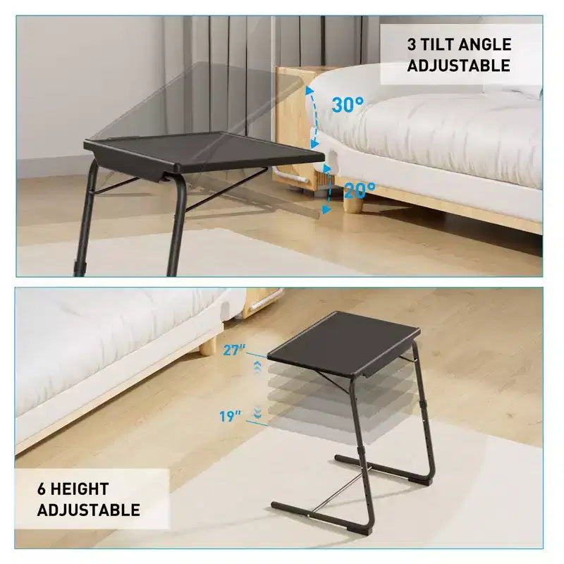 TV Tray Table, Portable Desk Folding Dinner Tray, Couch Table Trays for Eating Snack Food, Portable Laptop Desk, Adjustable 6 Heights 3 Tilt Angle