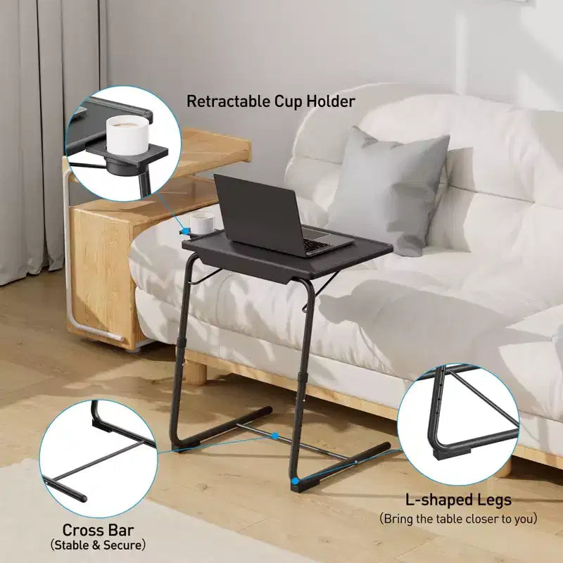 TV Tray Table, Portable Desk Folding Dinner Tray, Couch Table Trays for Eating Snack Food, Portable Laptop Desk, Adjustable 6 Heights 3 Tilt Angle
