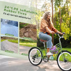 NAYSAYE Bicicletta da pendolare da 24 pollici per adulti, bici ibrida da città a 6 velocità con doppio freno a V, sella regolabile, telaio in acciaio per pendolarismo e tempo libero, uomo donna