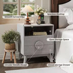 Modern Fluted Night Stand , Wood Nightstand Bedside Table End Table , Drawers and Storage Shelf for Living Room Bedroom