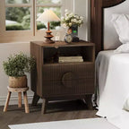 Modern Fluted Night Stand , Wood Nightstand Bedside Table End Table , Drawers and Storage Shelf for Living Room Bedroom