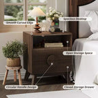 Modern Fluted Night Stand , Wood Nightstand Bedside Table End Table , Drawers and Storage Shelf for Living Room Bedroom
