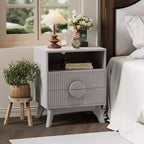 Modern Fluted Night Stand , Wood Nightstand Bedside Table End Table , Drawers and Storage Shelf for Living Room Bedroom