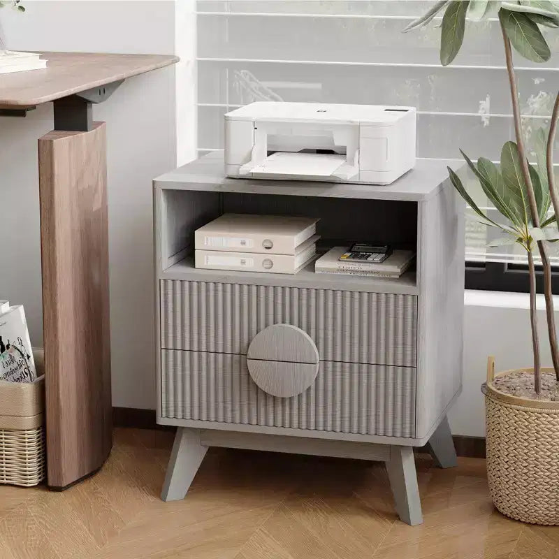 Modern Fluted Night Stand , Wood Nightstand Bedside Table End Table , Drawers and Storage Shelf for Living Room Bedroom