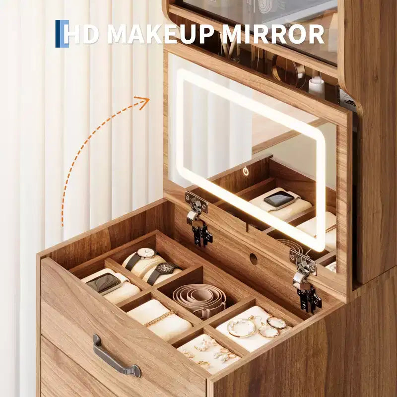 3 in 1 Vanity Desk with Flip up Mirror and Lights, Compact Makeup Vanity Set with Hidden Storage Stool, Small Dressing Table for Bedroom, Black