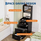 3 in 1 Vanity Desk with Flip up Mirror and Lights, Compact Makeup Vanity Set with Hidden Storage Stool, Small Dressing Table for Bedroom, Black