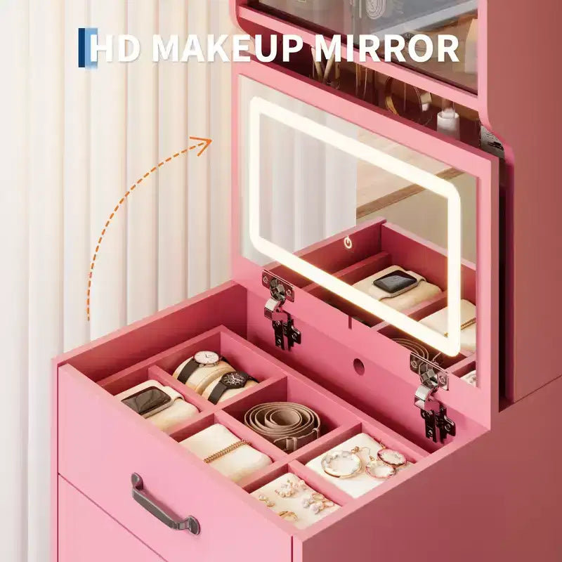 3 in 1 Vanity Desk with Flip up Mirror and Lights, Compact Makeup Vanity Set with Hidden Storage Stool, Small Dressing Table for Bedroom, Black