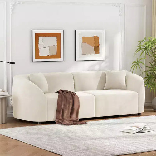 87-Inch Curved Contemporary Sofa in Off-White, Plush Seating, for Stylish Living Spaces