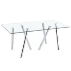 71-Inch Tempered Glass Dining Table with Sturdy Metal Legs, Impact and Heat Resistant for Family Dining
