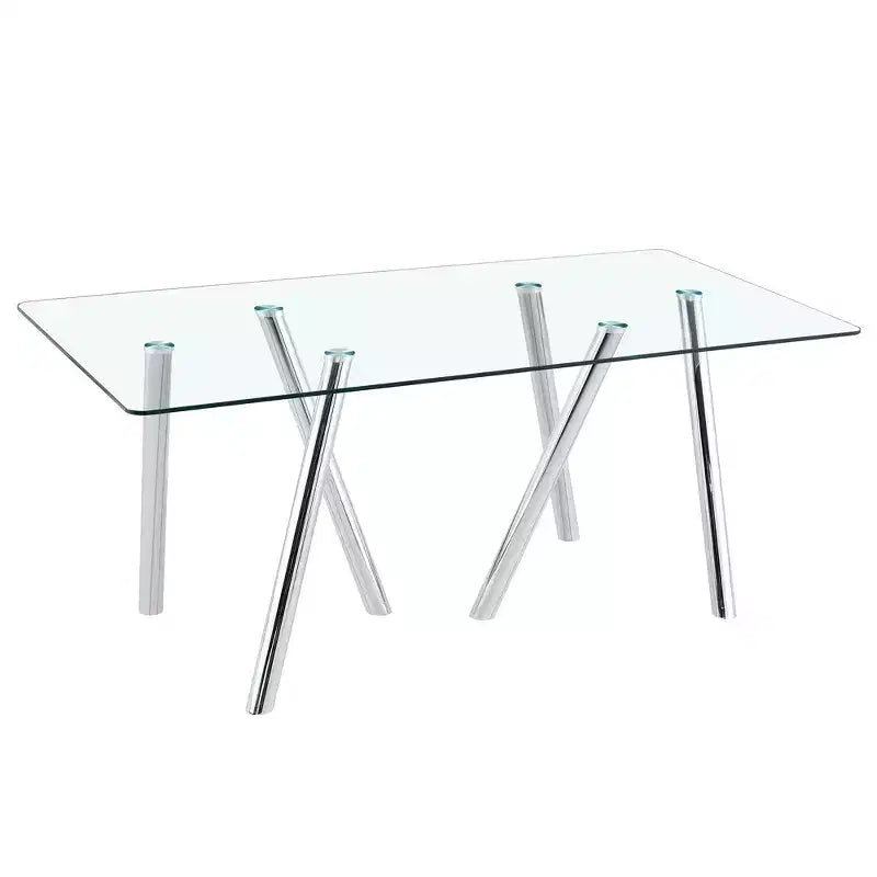 71-Inch Tempered Glass Dining Table with Sturdy Metal Legs, Impact and Heat Resistant for Family Dining