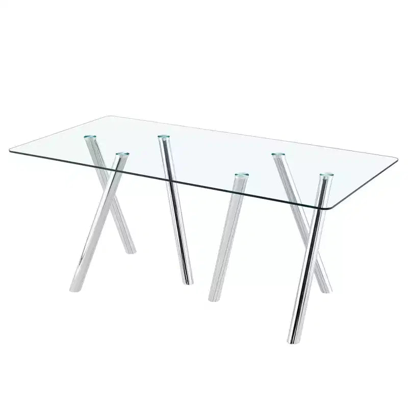 71-Inch Tempered Glass Dining Table with Sturdy Metal Legs, Impact and Heat Resistant for Family Dining