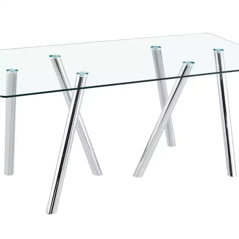 71-Inch Tempered Glass Dining Table with Sturdy Metal Legs, Impact and Heat Resistant for Family Dining