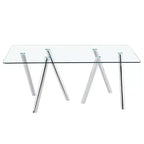 71-Inch Tempered Glass Dining Table with Sturdy Metal Legs, Impact and Heat Resistant for Family Dining