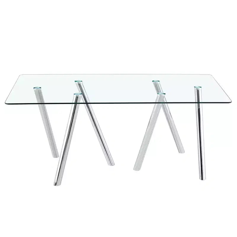 71-Inch Tempered Glass Dining Table with Sturdy Metal Legs, Impact and Heat Resistant for Family Dining