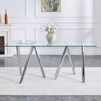 71-Inch Tempered Glass Dining Table with Sturdy Metal Legs, Impact and Heat Resistant for Family Dining