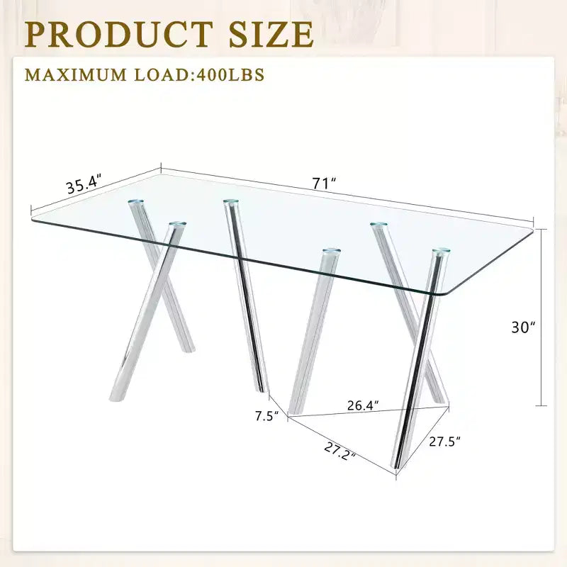 71-Inch Tempered Glass Dining Table with Sturdy Metal Legs, Impact and Heat Resistant for Family Dining