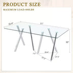 71-Inch Tempered Glass Dining Table with Sturdy Metal Legs, Impact and Heat Resistant for Family Dining