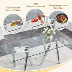 71-Inch Tempered Glass Dining Table with Sturdy Metal Legs, Impact and Heat Resistant for Family Dining